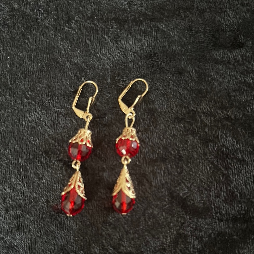 Elegant Gold and Red Drop Earrings